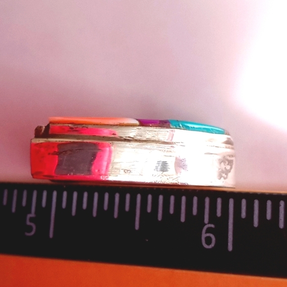 TURQUOISE, CORAL, MOTHER OF PEARL, BLACK ONYX AND PURPLE OYSTER BELT TIP